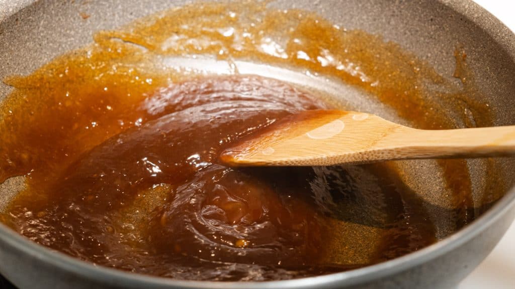 Starch-based sauce in a saute pan