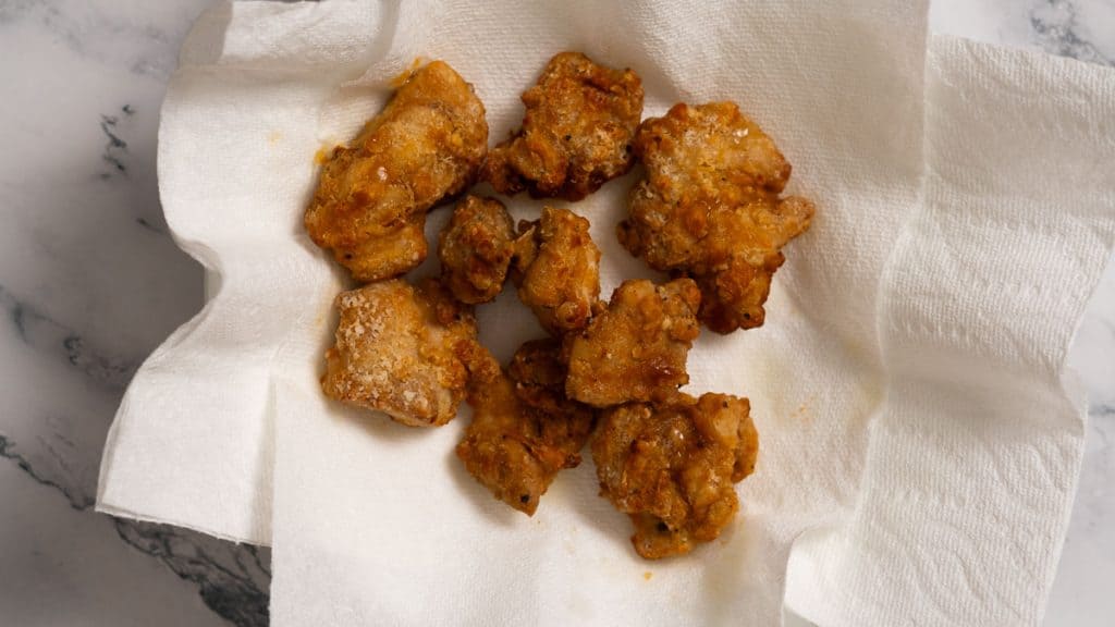 Air fryer karaage (Japanese fried chicken) on paper towel