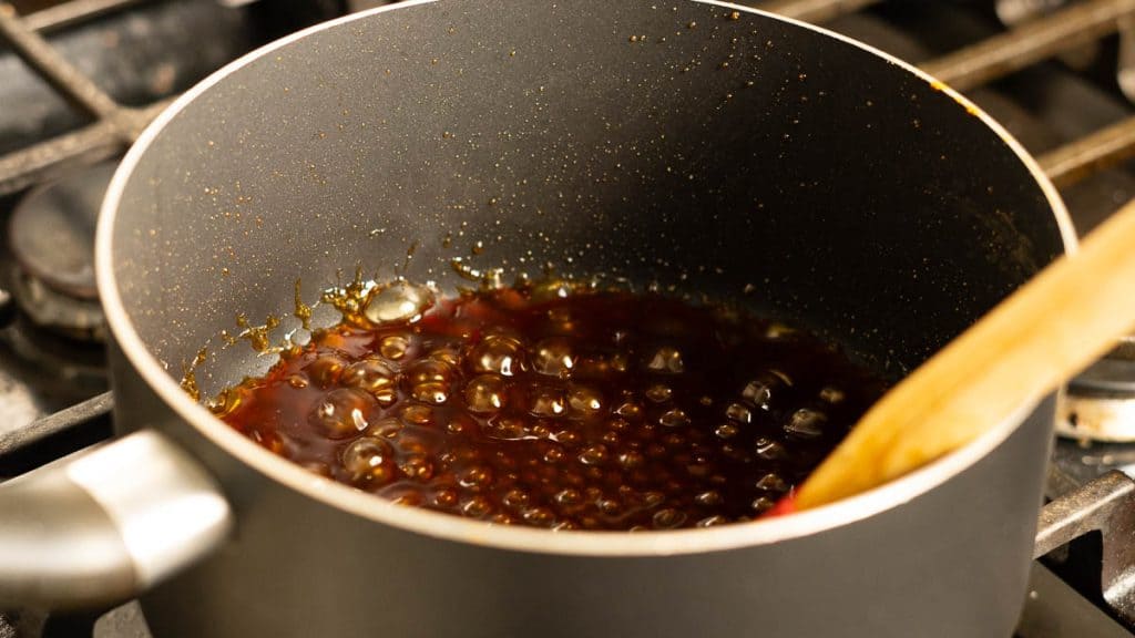 Boiling teriyaki sauce