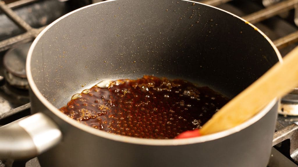 Boiling teriyaki sauce