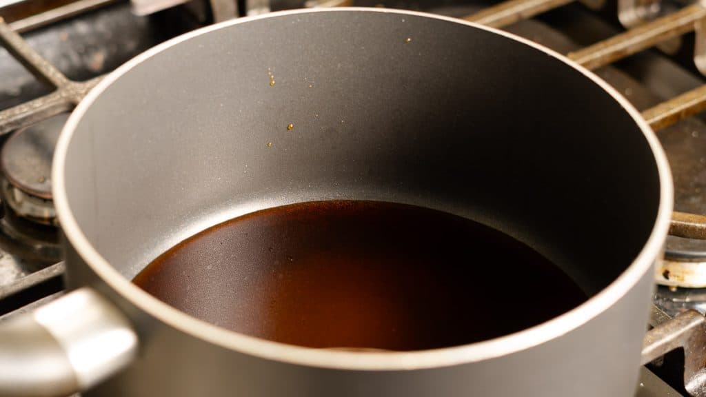 Teriyaki sauce in a saucepan