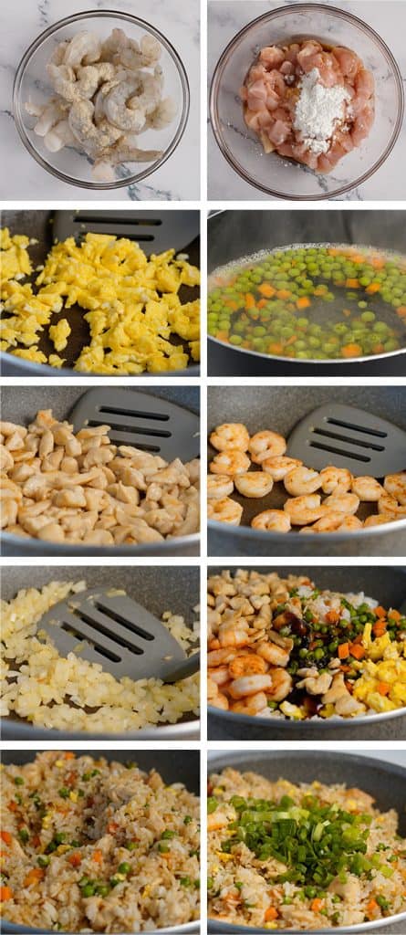 Steps to making shrimp and chicken fried rice