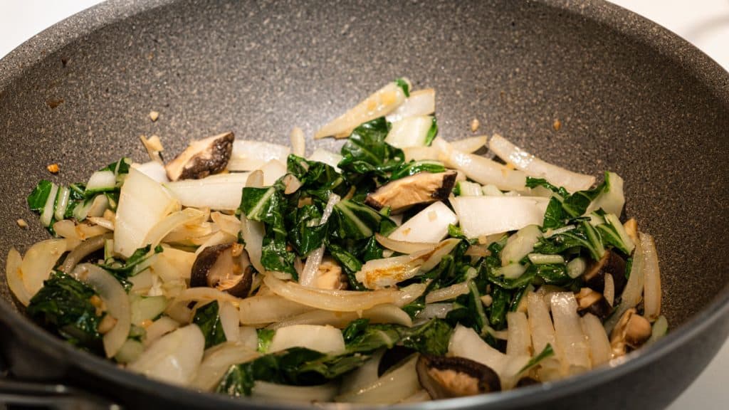 Stir-fried bok choy and shiitake mushrooms