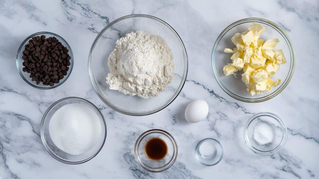 Ingredients for chocolate chip cookies