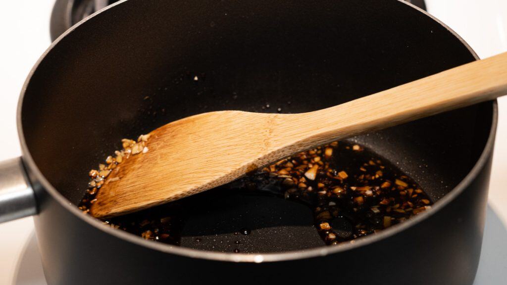 Soy garlic sauce in a sauce pan