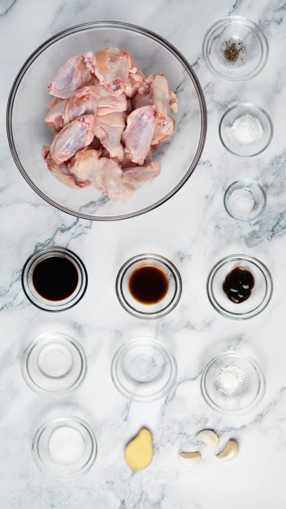 Ingredients for soy garlic chicken wings