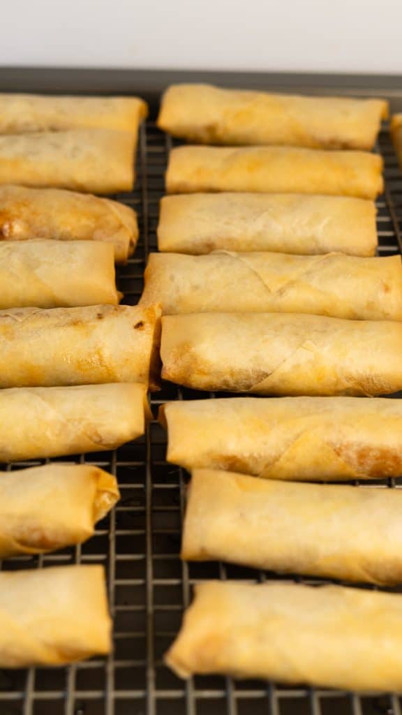 Spring rolls on a baking rack