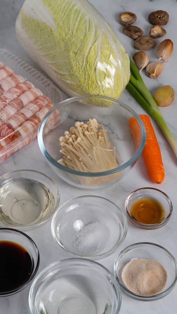 Ingredients for mille feuille nabe