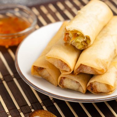 Vegetarian spring rolls with sweet chili sauce